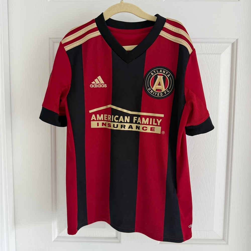 Adidas Red and Black Striped Soccer Jersey